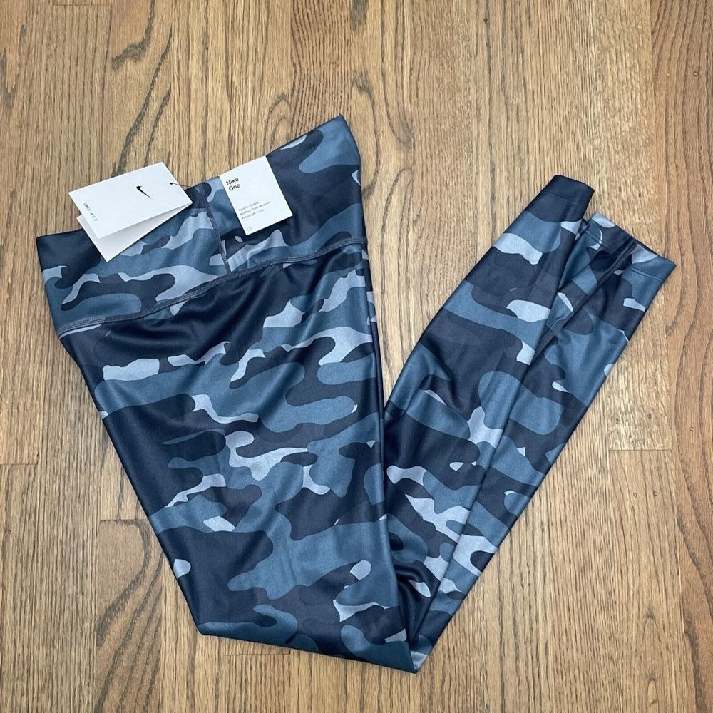Nike Dri-FIT One Womens Mid-Rise Camo Leggings Thunder Blue DD4559-437 Sz SM